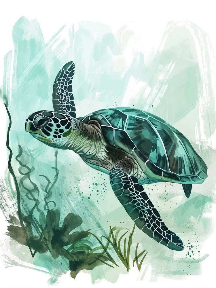 Sea Turtle Turquoise Illustration 4