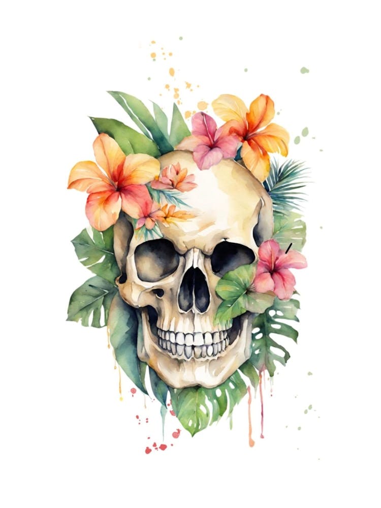Skull With Tropical Flowers