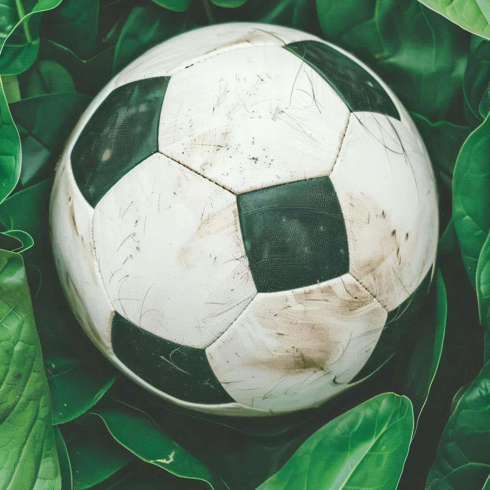 Soccer Ball In Green Leaves