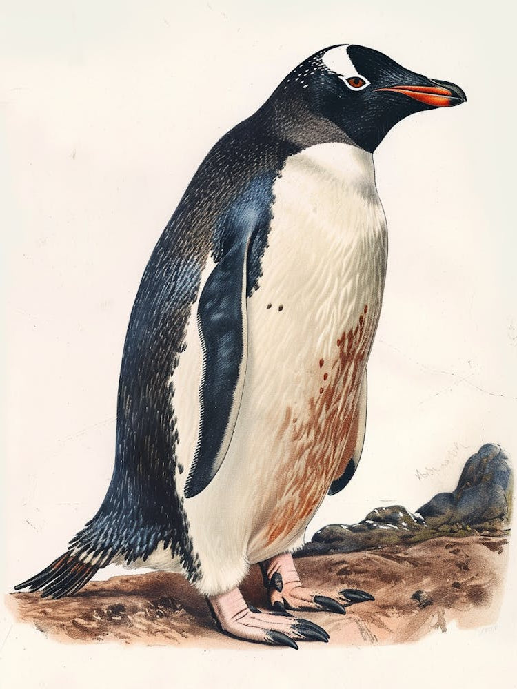 Adlie Penguin Laurie Island Vintage Botanical Painting 3