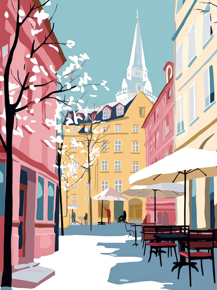 Oslo, Norway, Flat Pastels Tones Illustration 2