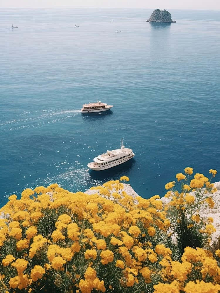 Summer Vibes In Capri, Yellow Flowers Summer Vintage Photography