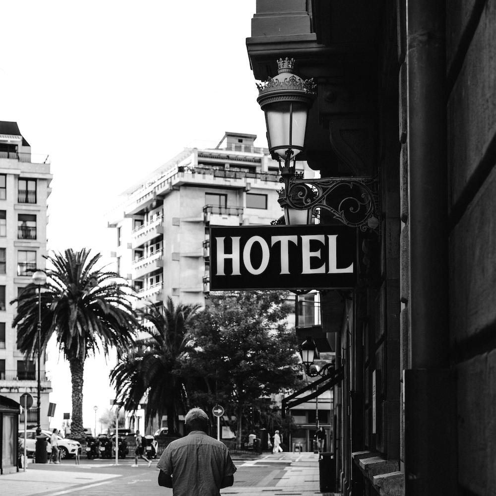 St Sebastian Street Hotel Black And White Print Square