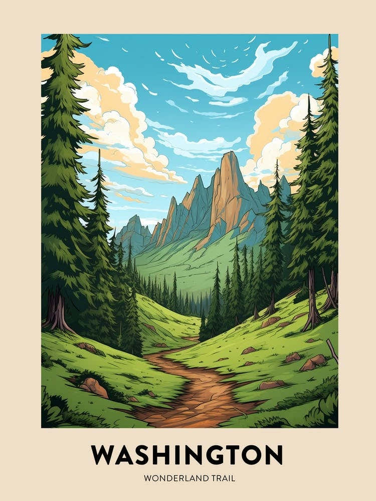 Wonderland Trail Usa 2 Vintage Hiking Travel Poster