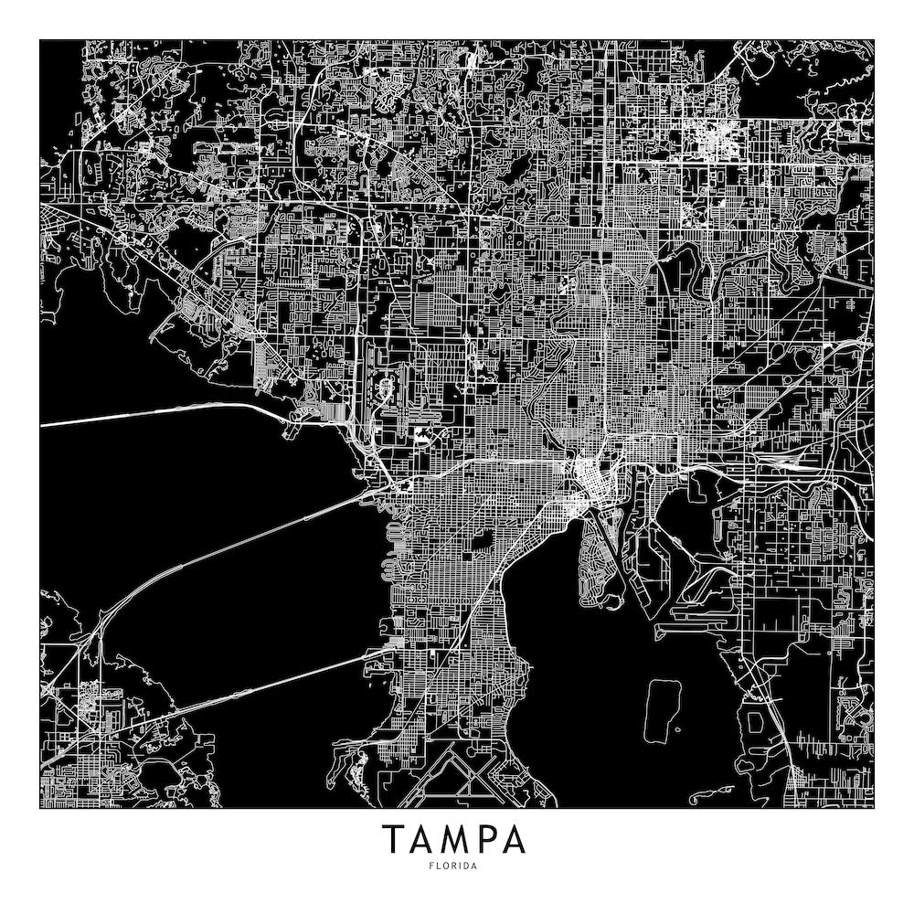 Tampa Black And White Map Square