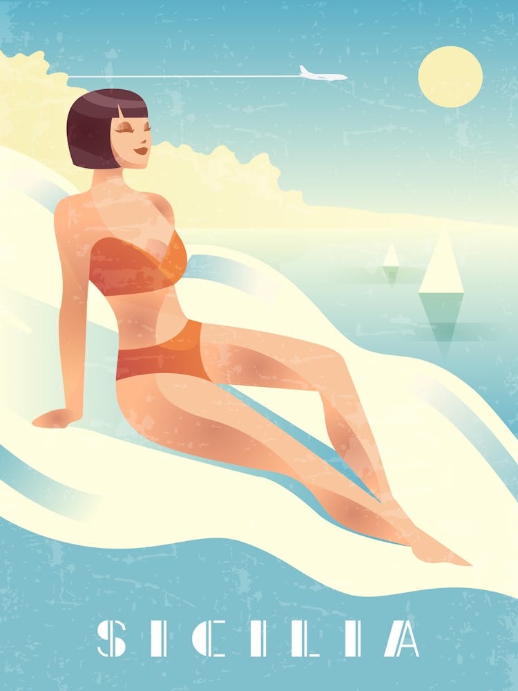 Sicily, Italy - Boho Retro travel poster