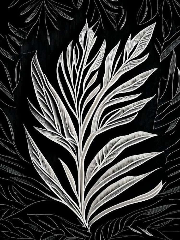 Tarragon Leaf Linocut 2
