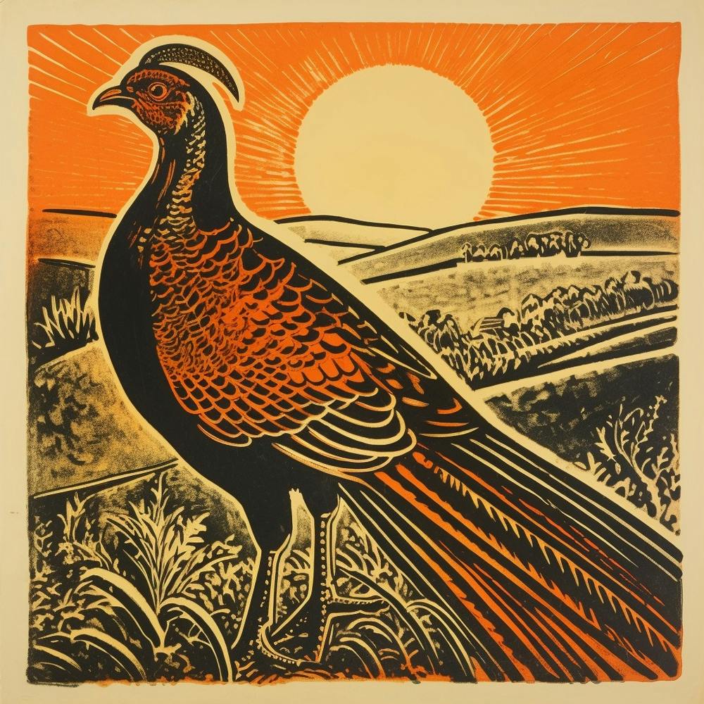 Retro Bird Lithograph Pheasant 2