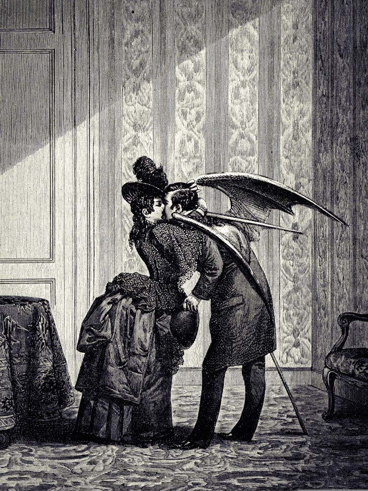 The Vampire’s Kiss, in HD - Romance Illustration from the Third book, La cour du dragon - Max Ernst, 1891-1976