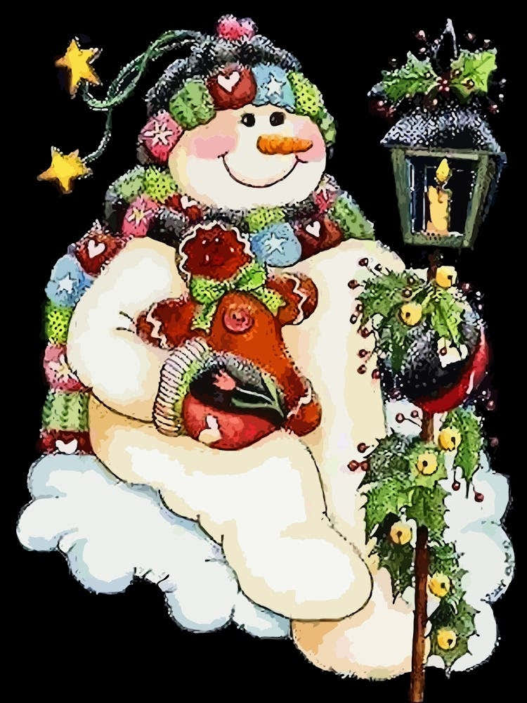 Happy Snowman With Lantern