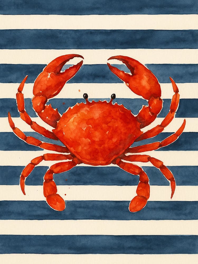 Crab On Striped Canvas