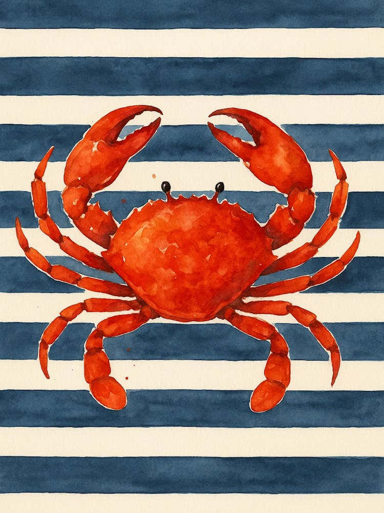 Crab On Striped Canvas