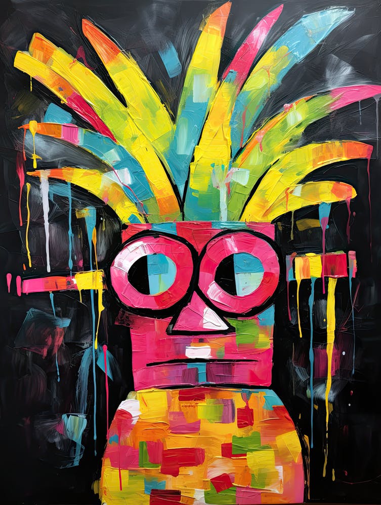 Tropical Twist: Pineapple in Basquiat-Style Street Art