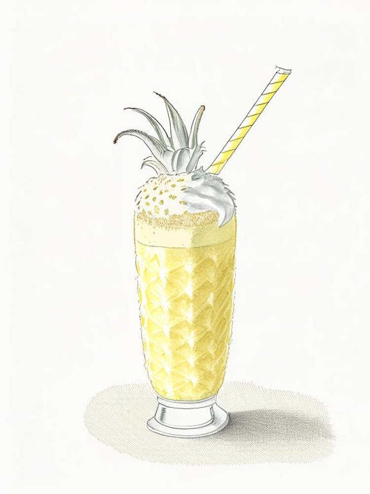 Pineapple Milkshake Dairy Food Pencil Illustration 1