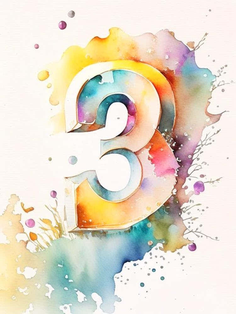 3, Number, Education Storybook Watercolour 1