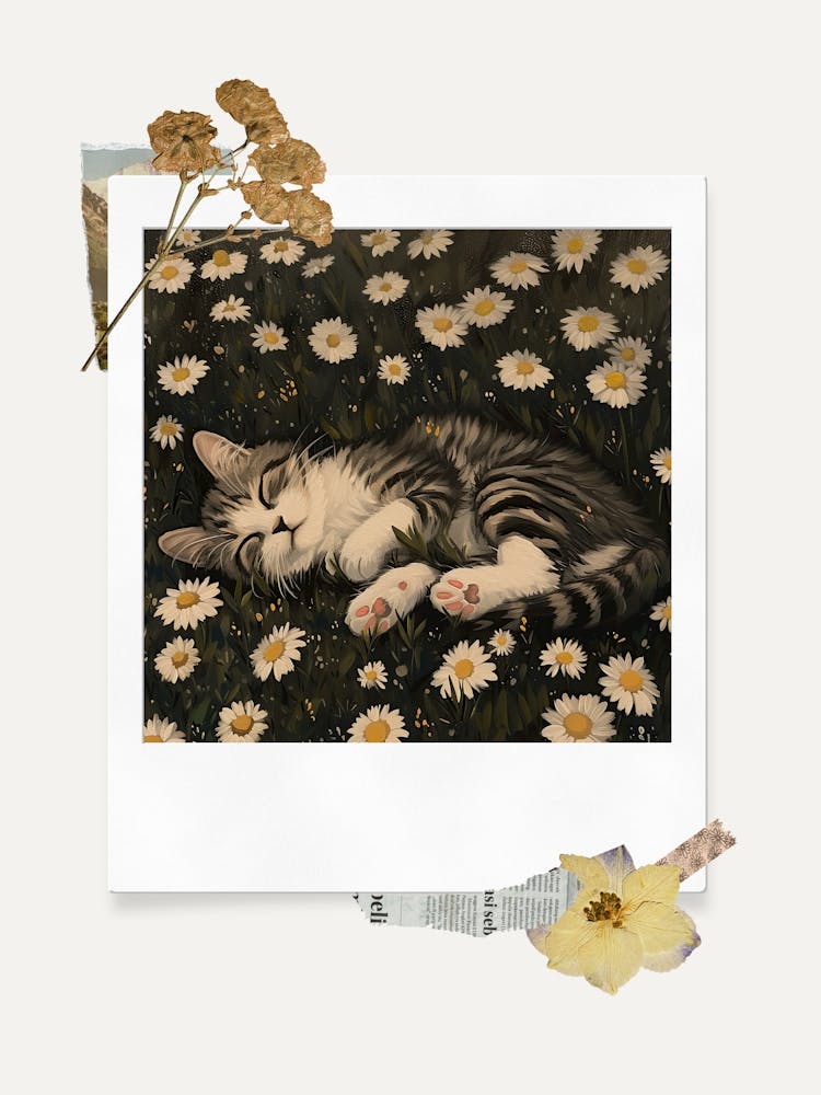 Scrapbook Sleeping Kitten Fairycore Painting 2