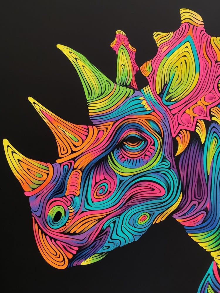 Neon Dinosaur Line Portrait Triceratops