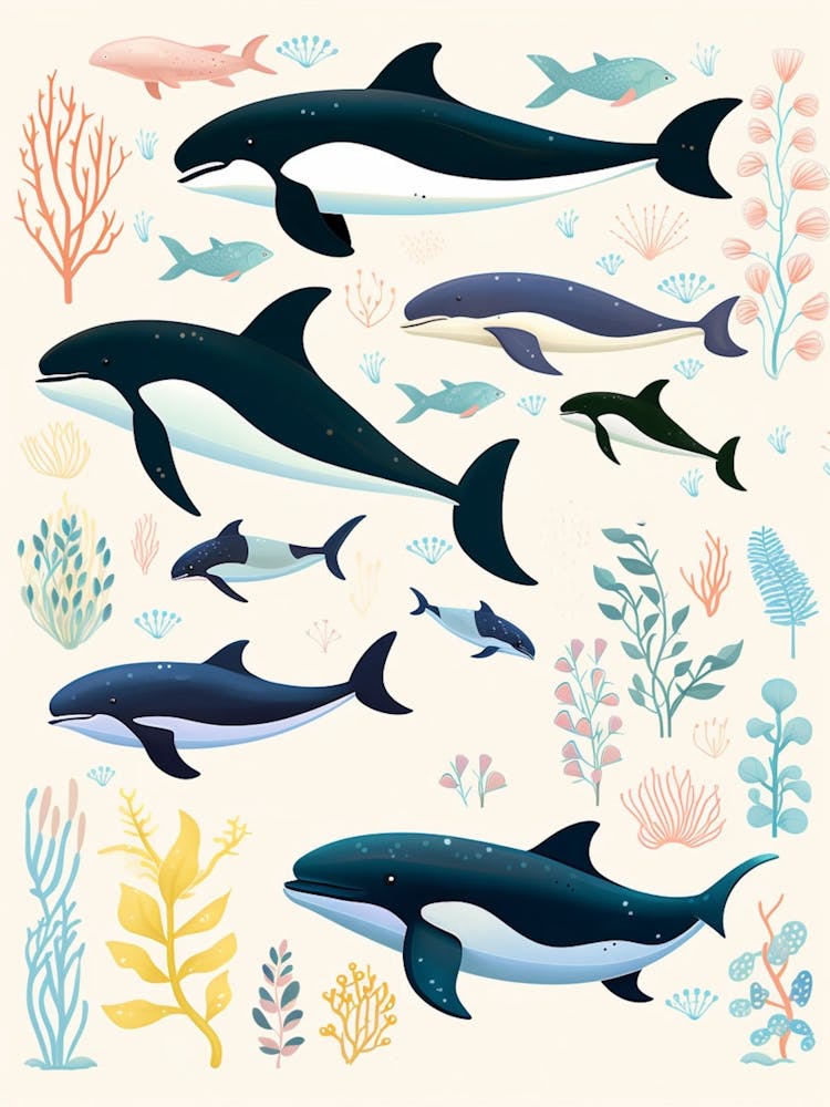 Group Of Whales Illustration