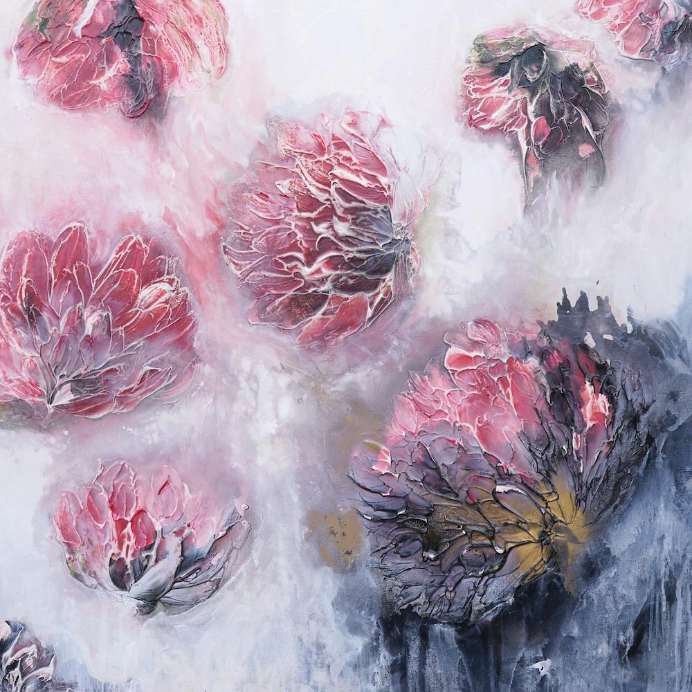 Coral Botanical Abstract Painting Square