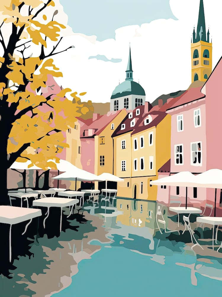 Turku, Finland, Flat Pastels Tones Illustration 2