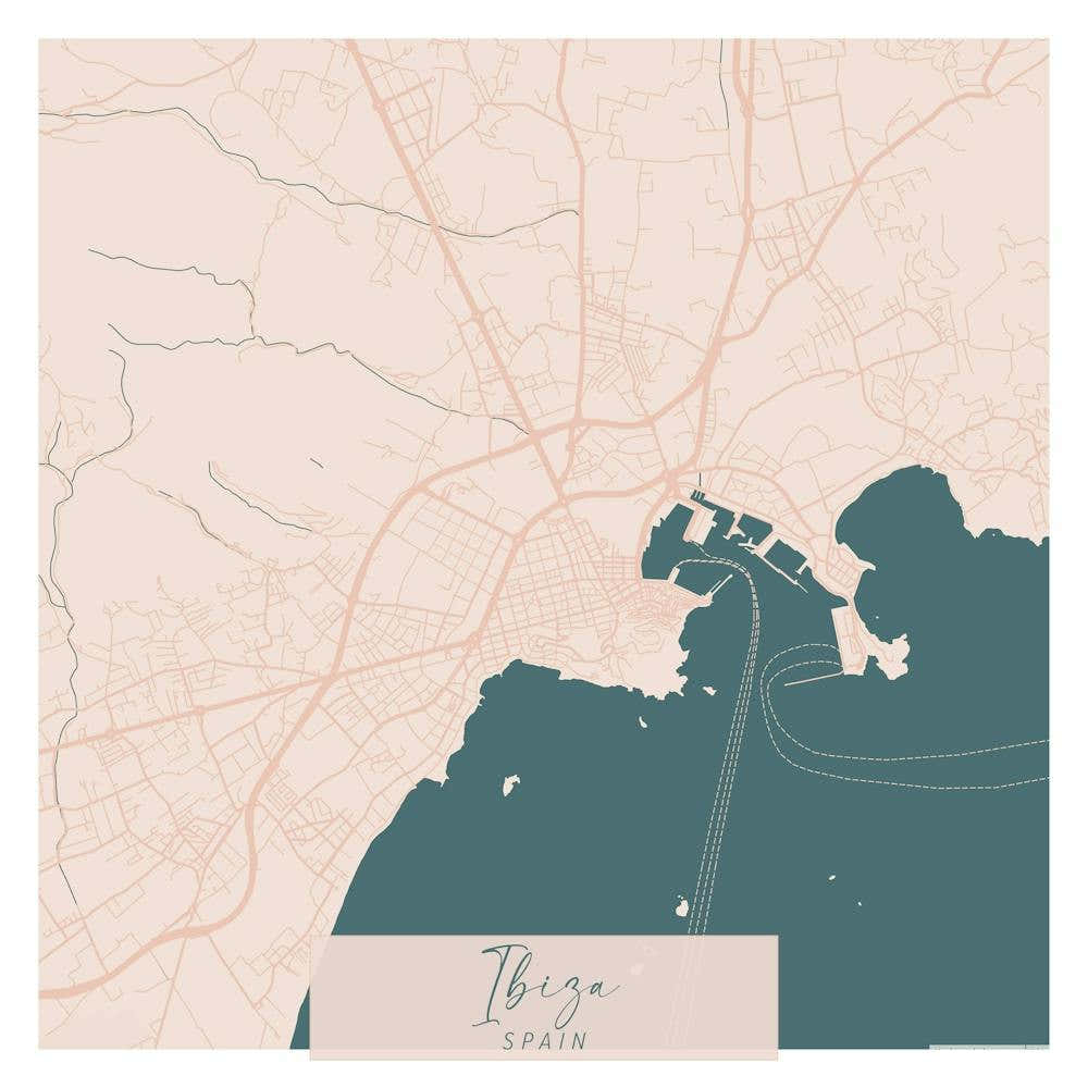Ibiza Spain Pink and Blue Cute Script Street Map 1
