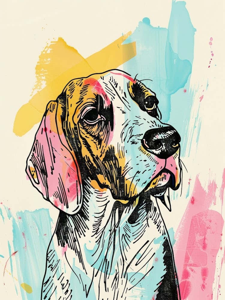 Colourful American Hound Dog Abstract Line Illustration 1