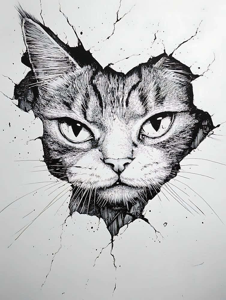 Angry Cat Watching from Wall Hole 3