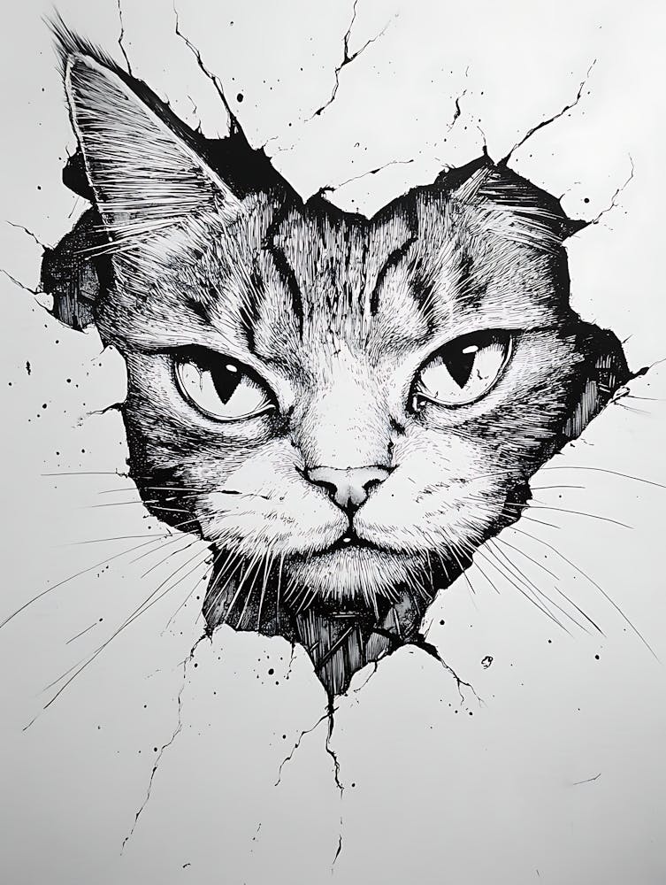 Angry Cat Watching from Wall Hole 3