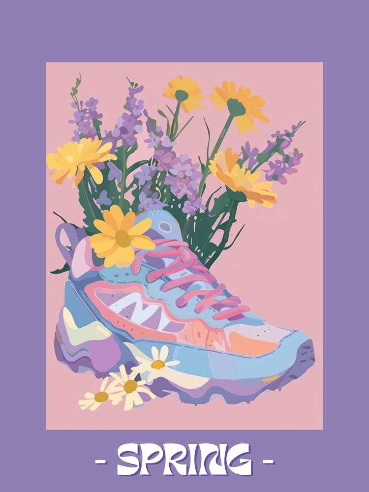 Spring Poster Retro Sneakers With Flowers 90s 1