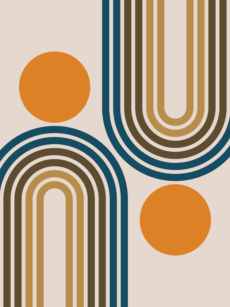 Mid Century Modern Geometric Rainbow And Sun Abstract A13 In Classy Navy Blue Earthy 01