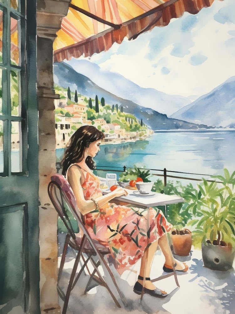 At A Cafe In Kotor Montenegro 2 Watercolour