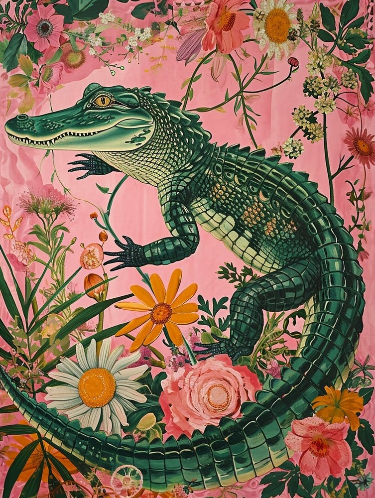 Floral Animal Painting Alligator 2
