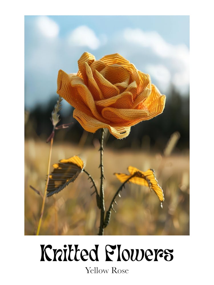 Knitted Flowers Yellow Rose 2
