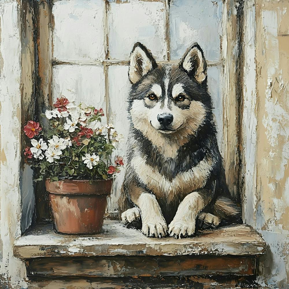 Husky In Window 2
