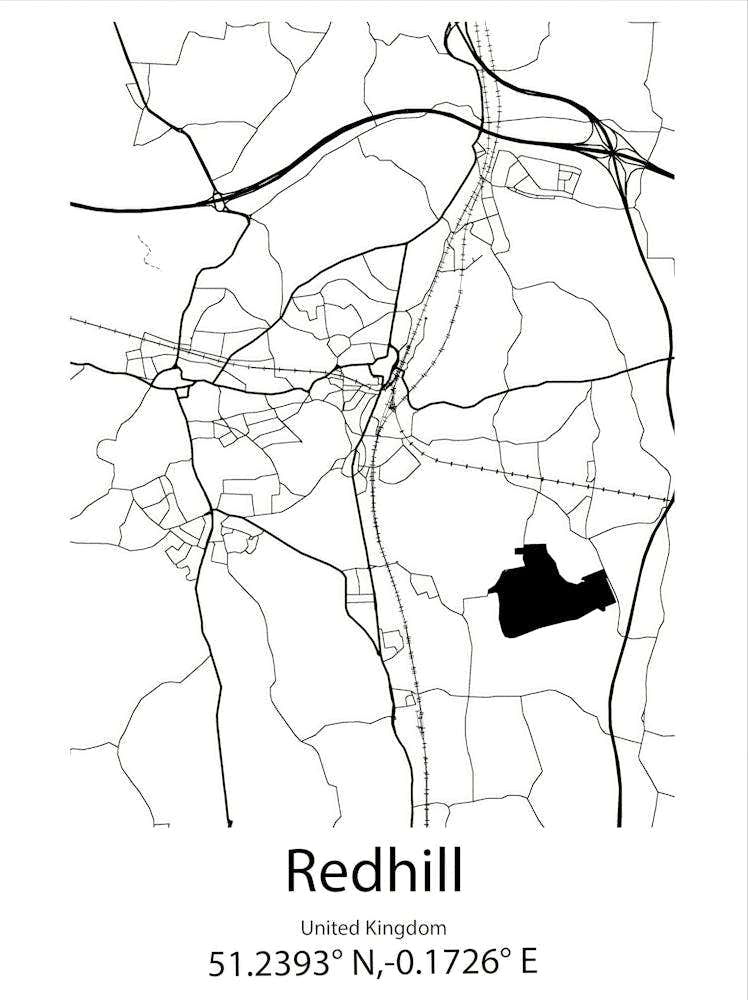 Redhill,United Kingdom Minimalist Map