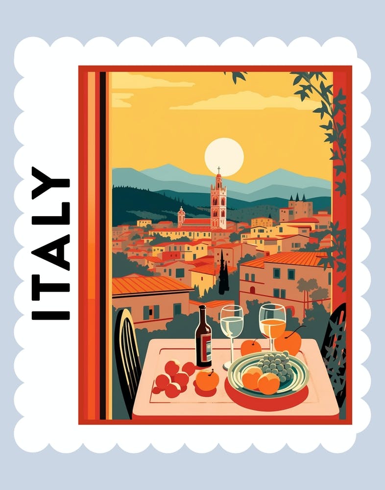 Italy 4 Travel Stamp Poster