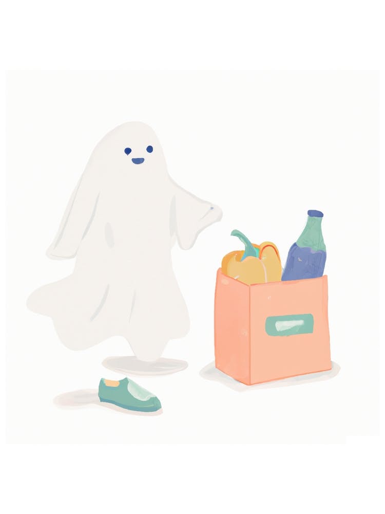 Cute Bedsheet Ghost With Groceries