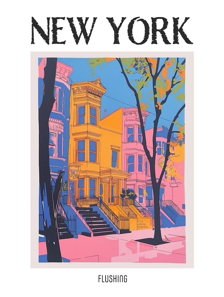 Flushing New York Colourful Silkscreen Illustration 4 Poster