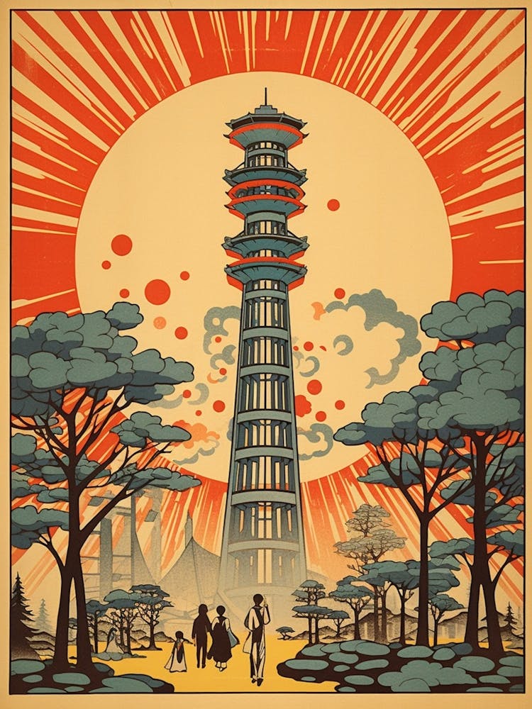 Odaiba, Japan Vintage Travel Art 3