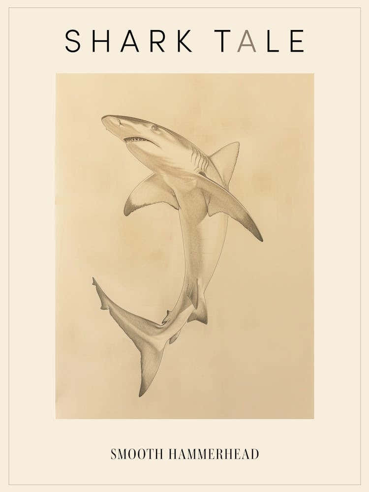 Vintage Smooth Hammerhead Shark Pencil Illustration 3 Poster