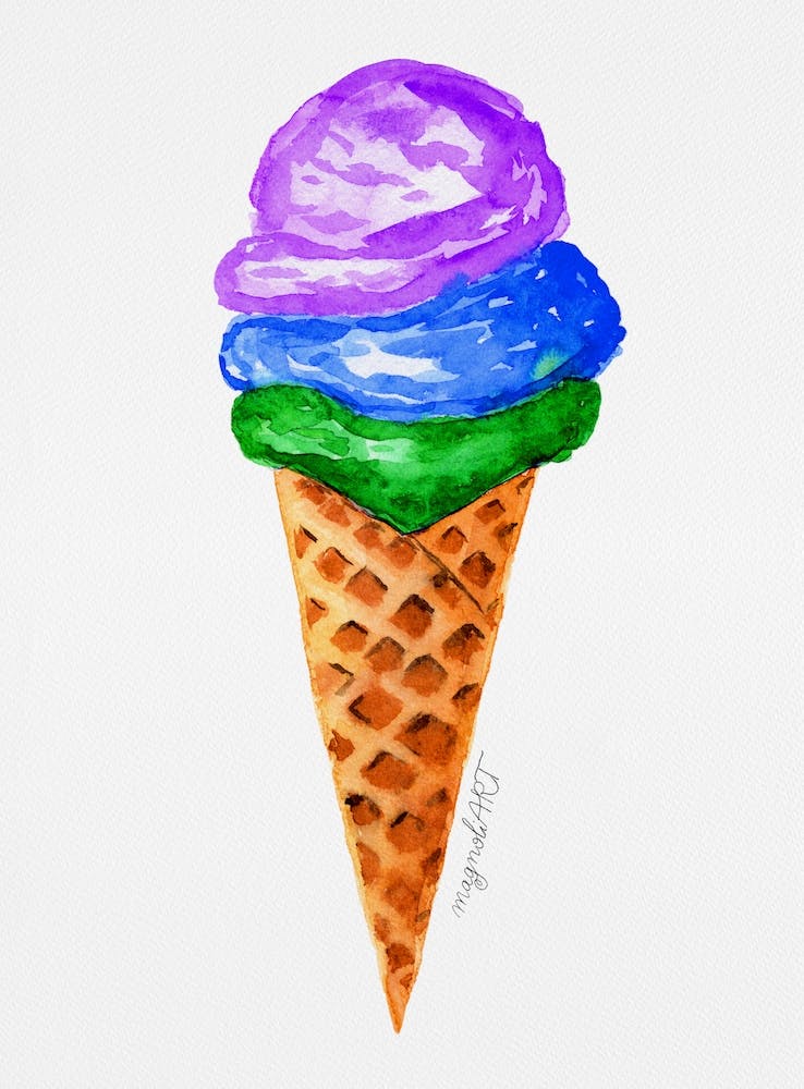 Ice Cream Cone Watercolor Artwork 1