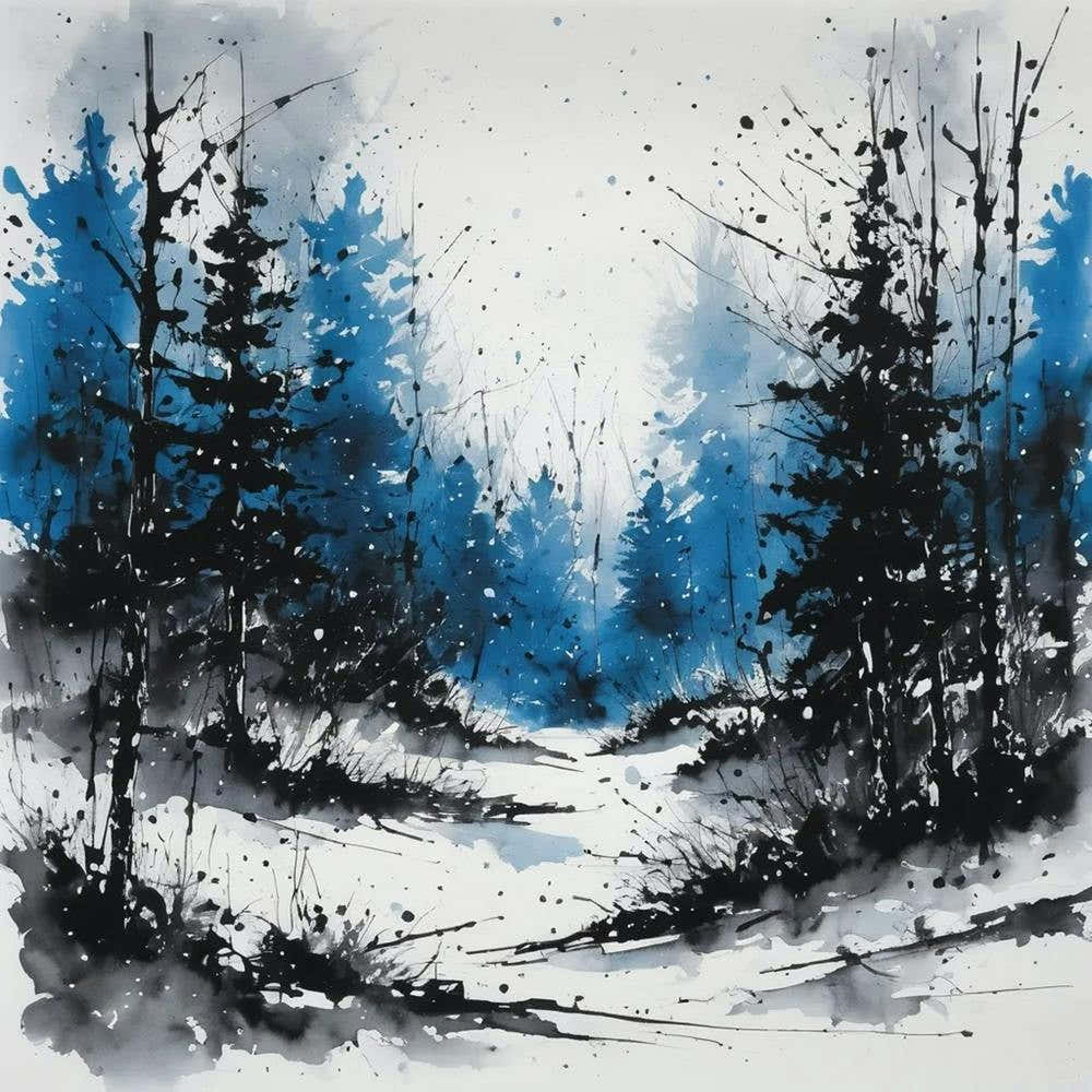 Winter Forest Watercolor Painting