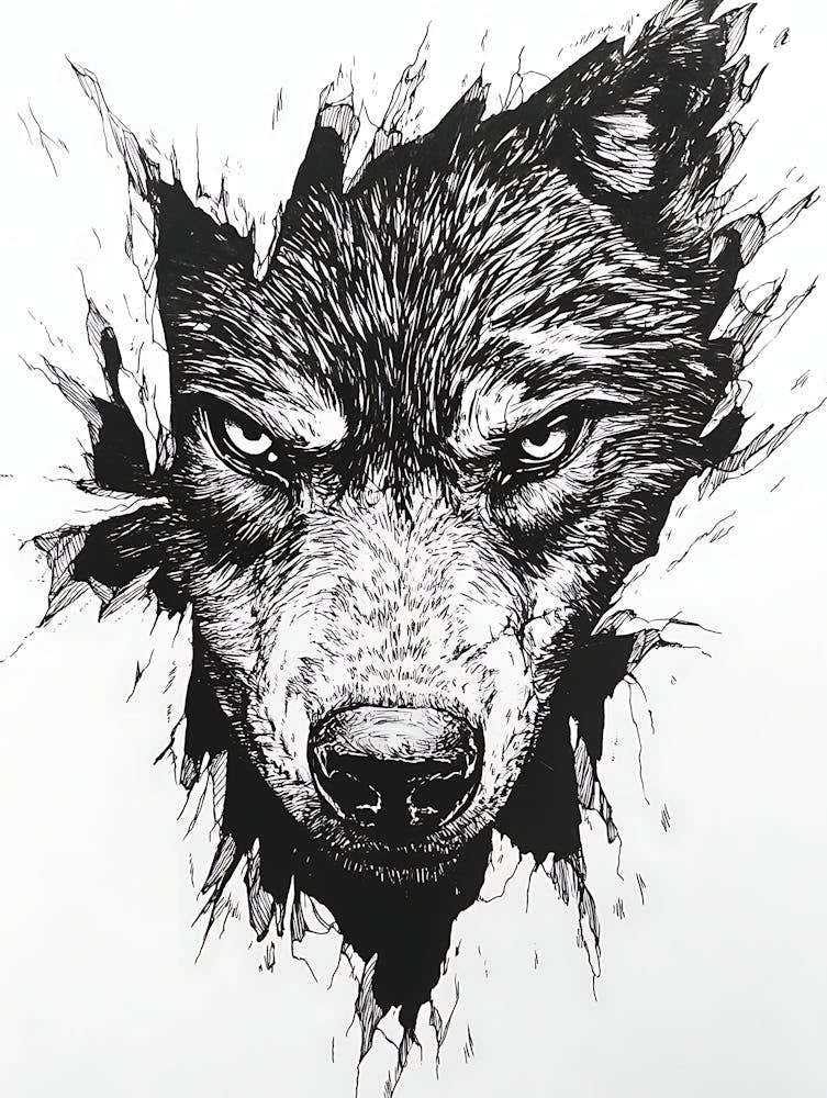 Angry Wolf Watching from Wall Hole 1