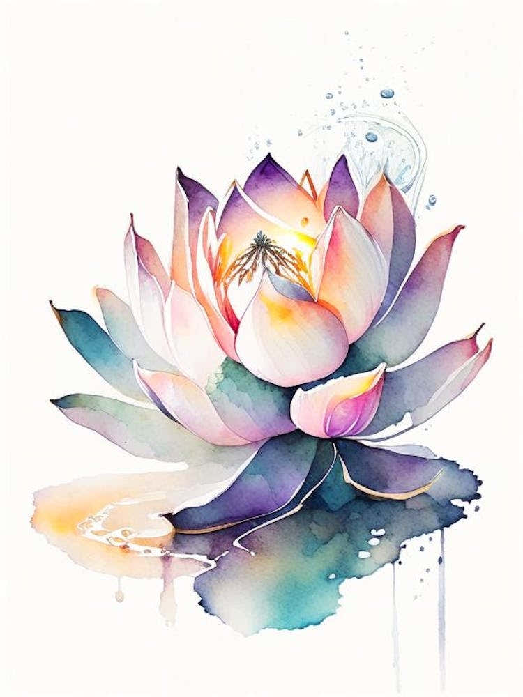 Lotus Flower, Buddhist Symbol Watercolour 1