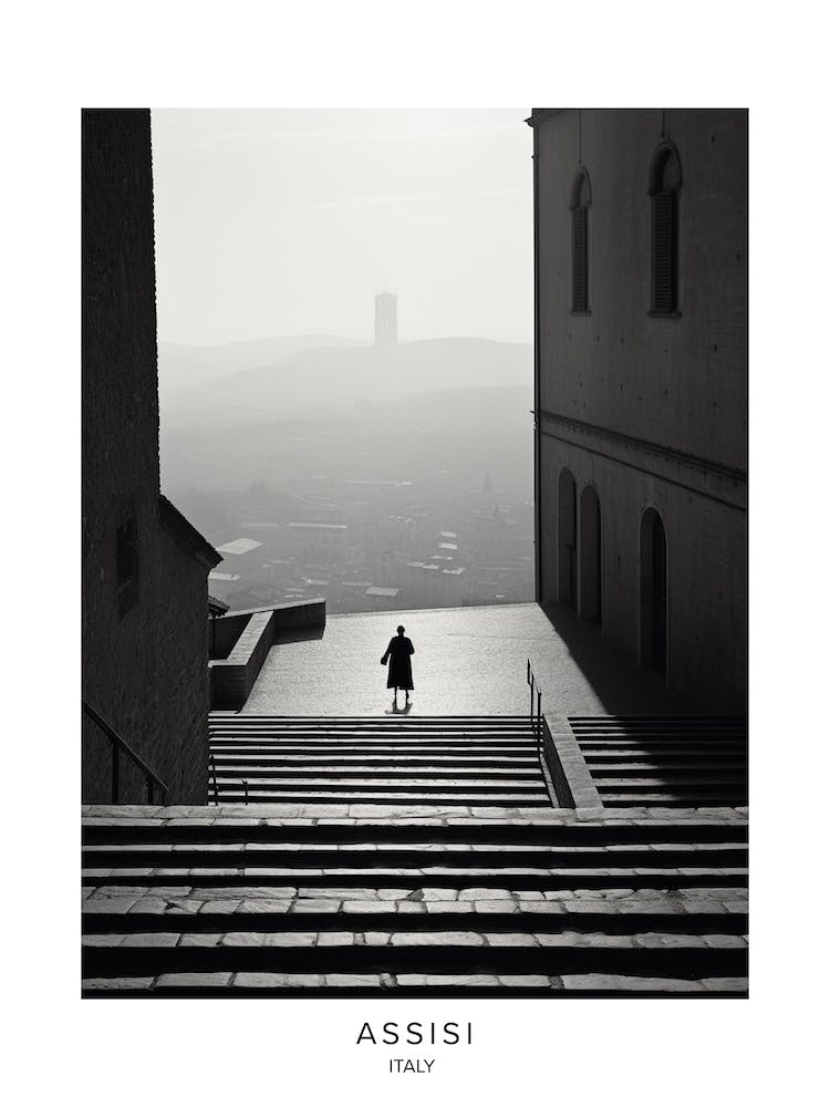 Poster Of Assisi, Italy, Black And White Analogue Photography 2