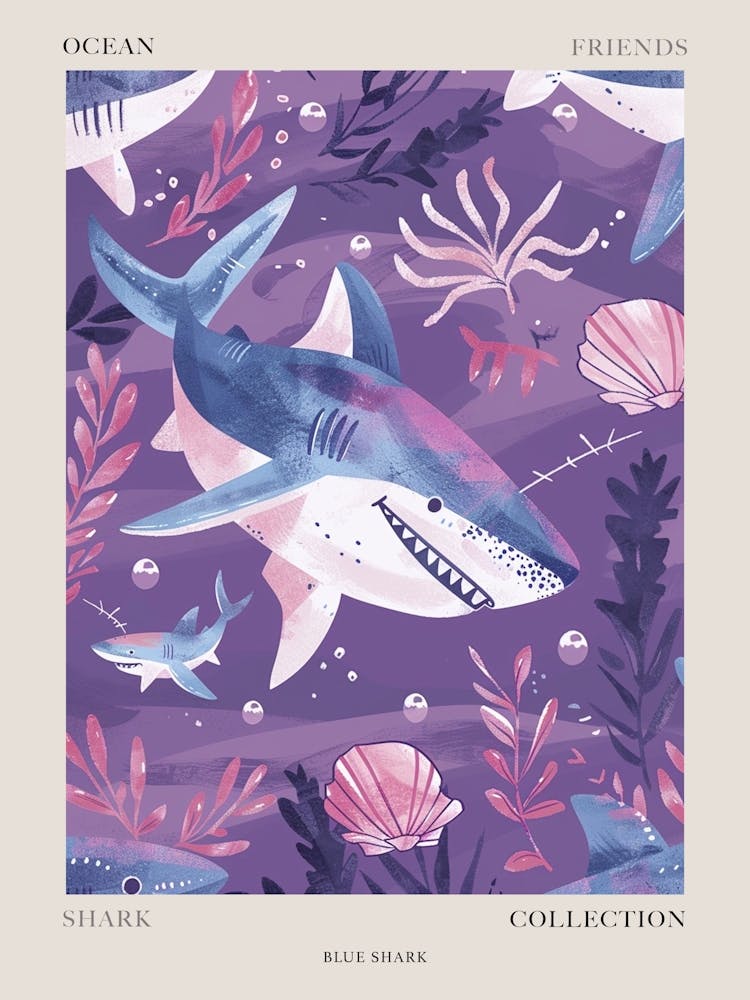 Purple Blue Shark Illustration 3 Poster