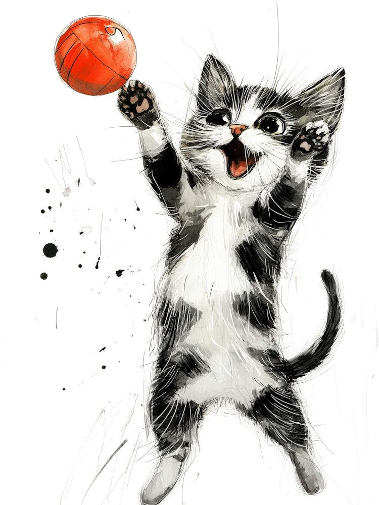 Cat Playing With A Ball