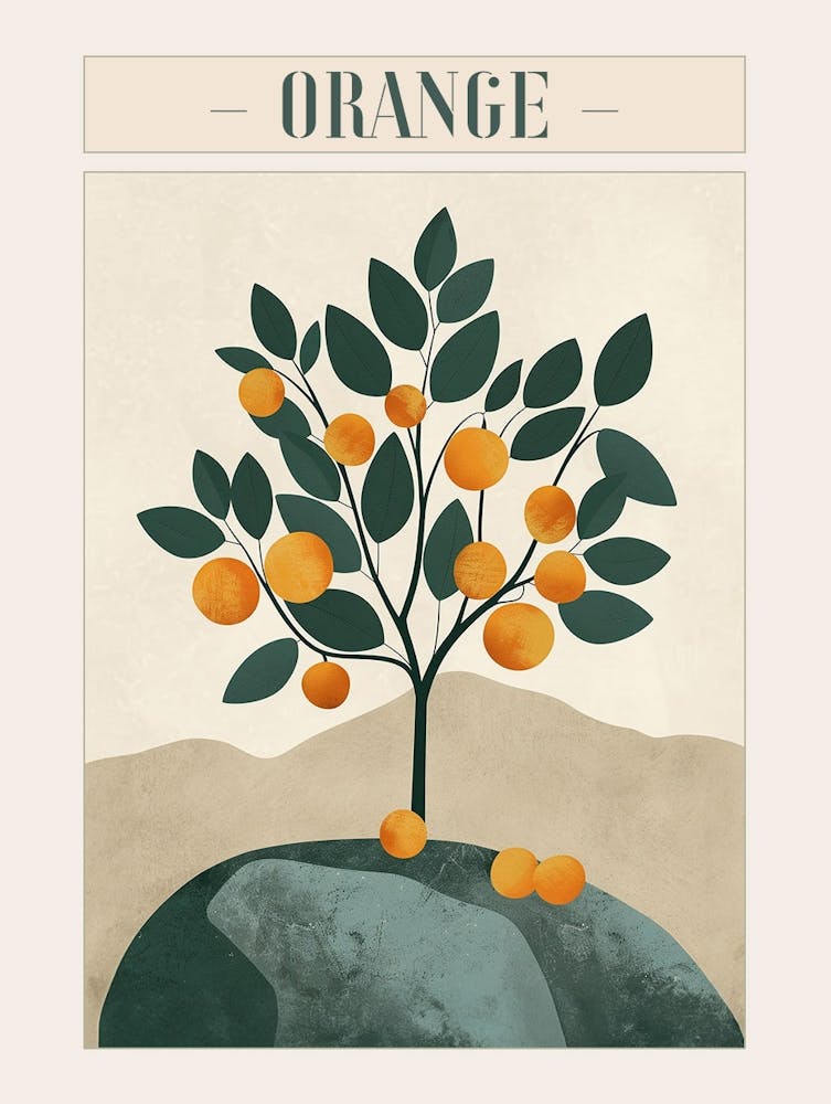 Orange Tree Minimal Japandi Illustration 4 Poster