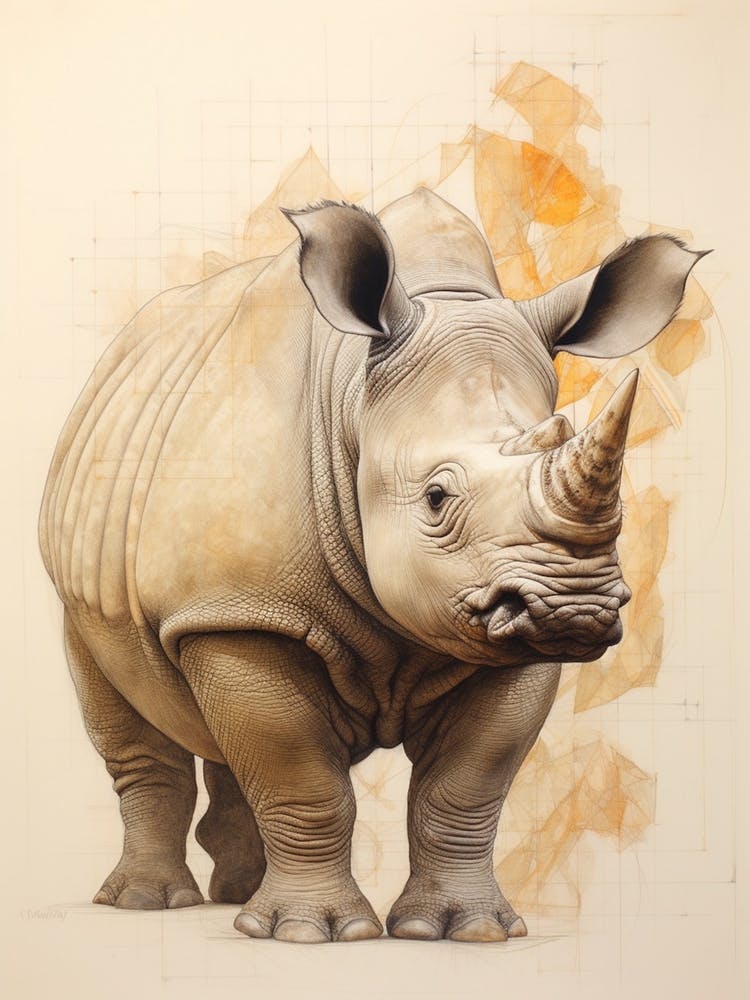 Sepia Illustration Of A Rhino 1