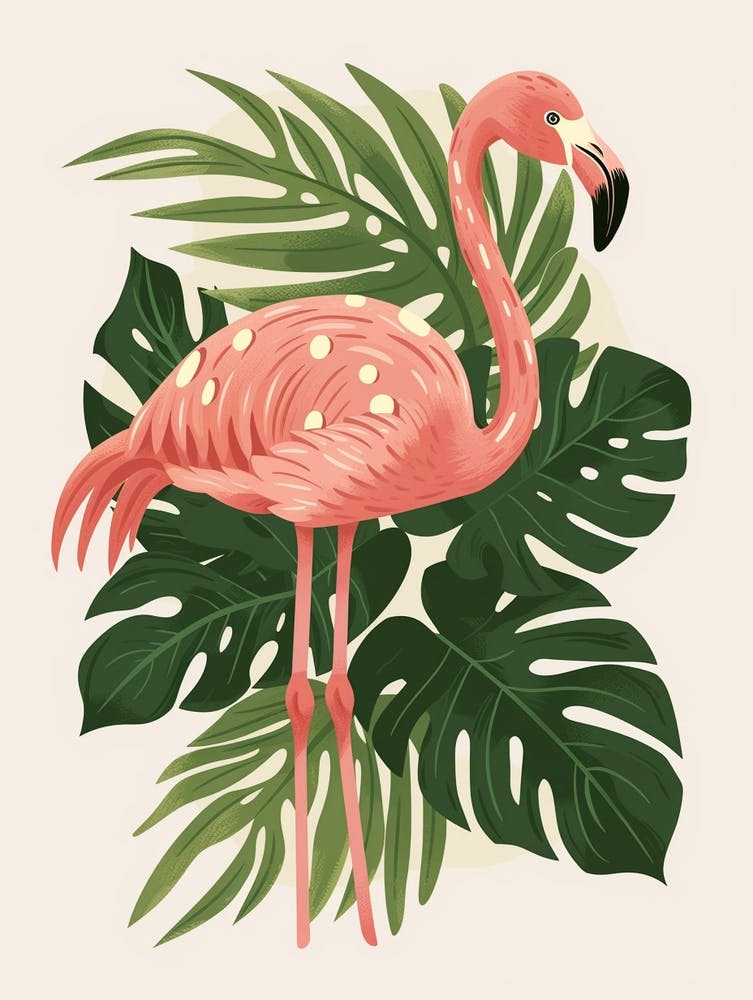 Chilean Flamingo Monstera Deliciosa Boho Print 1